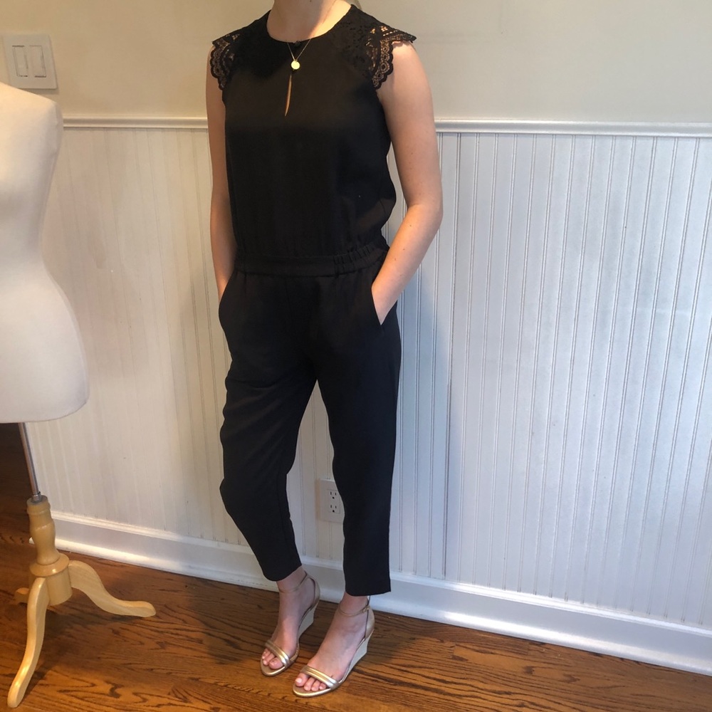 Black j-crew jumpsuit with lace shoulders